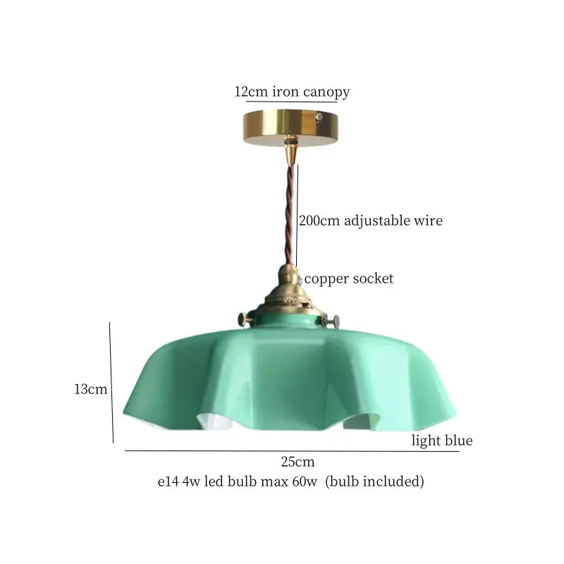 Vintage brass and wood glass led pendant flower – bedroom light
