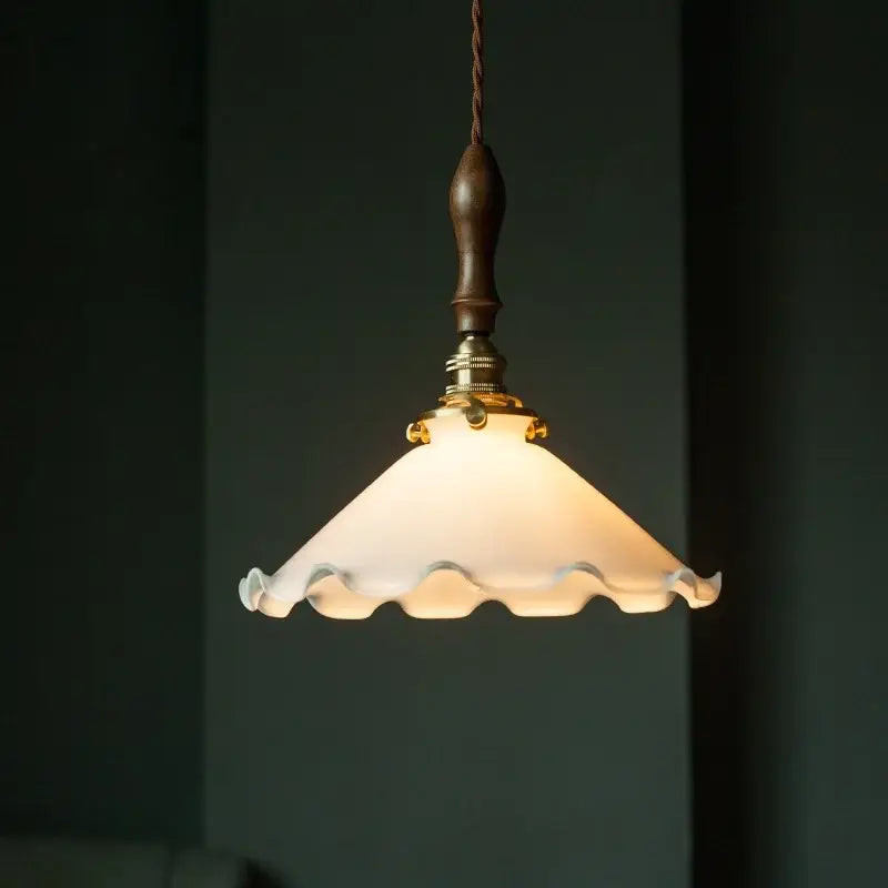 Vintage brass and wood glass led pendant flower – bedroom light
