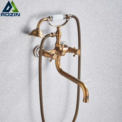 Vintage brass antique tub faucet with handshower bathroom set
