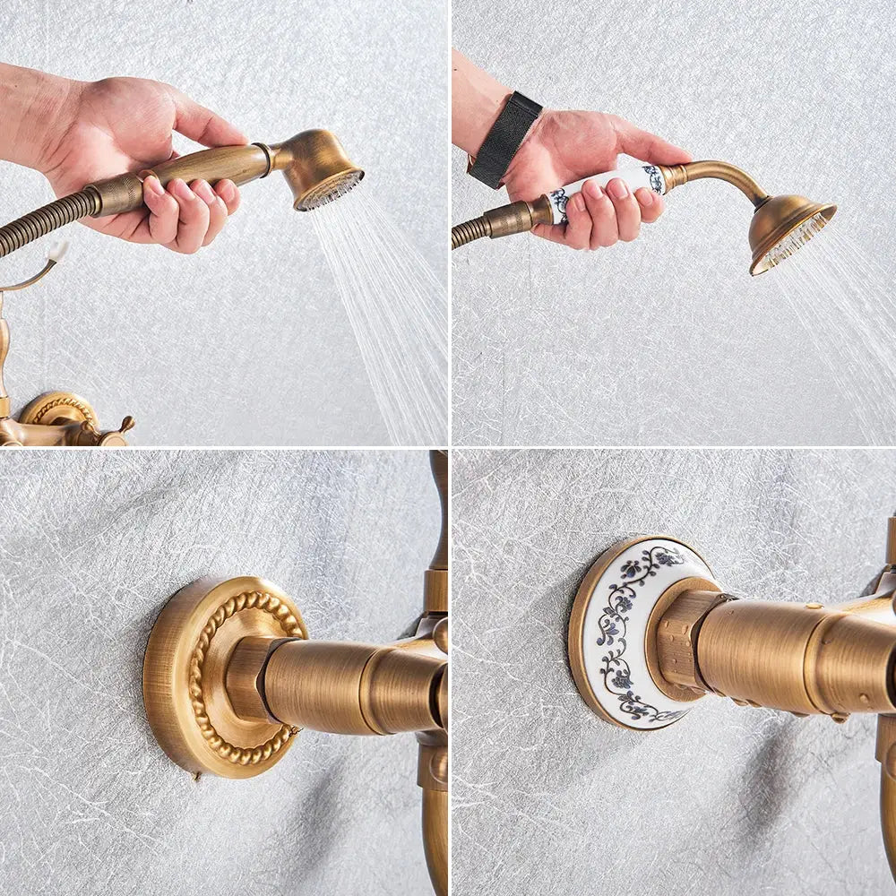 Vintage brass antique tub faucet with handshower bathroom set