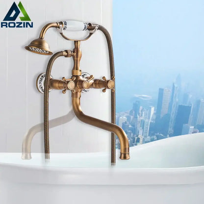Vintage brass antique tub faucet with handshower bathroom set