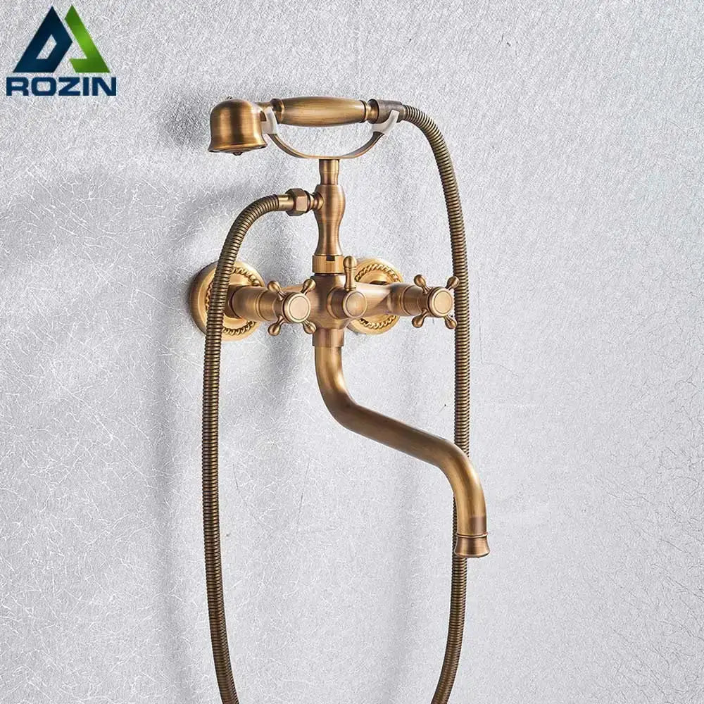 Vintage brass antique tub faucet with handshower bathroom set