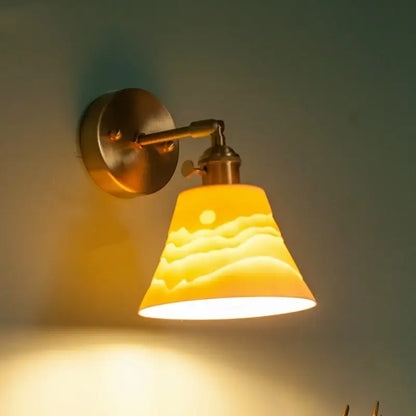 Vintage brass ceramic led wall lamp bedroom with pull chain switch