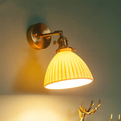 Vintage brass ceramic led wall lamp bedroom with pull chain switch