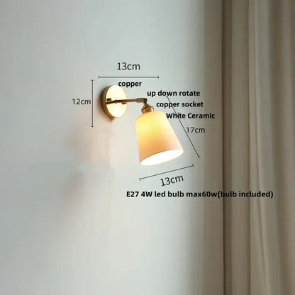 Vintage brass ceramic led wall lights bedroom ruffled glass shade
