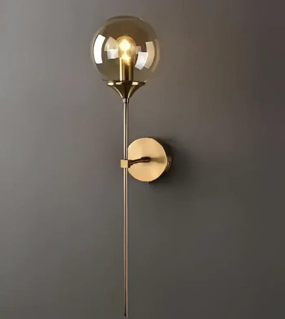 Vintage brass ceramic wall lamp with ribbed glass shade for bedroom