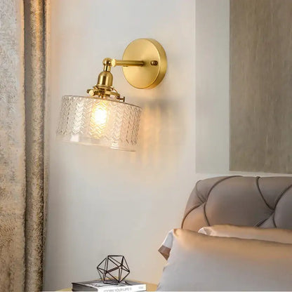 Vintage brass chevron clear glass led wall lamp bedroom sconce
