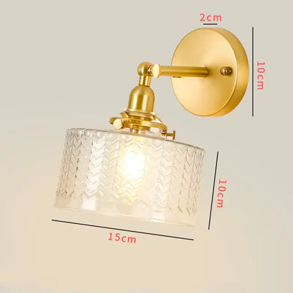 Vintage brass chevron clear glass led wall lamp bedroom sconce