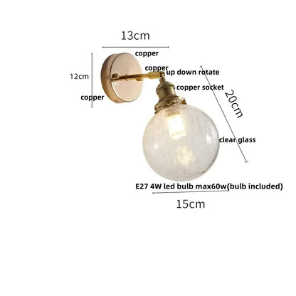 Vintage brass clear glass wall lamp with pull chain switch bathroom