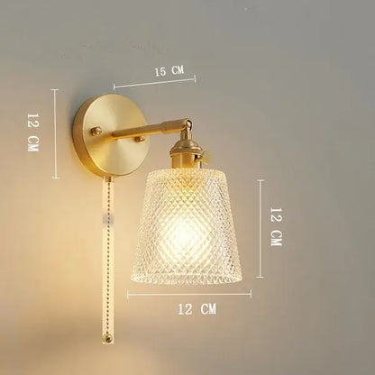 Vintage brass clear glass wall light bedroom ribbed sconce