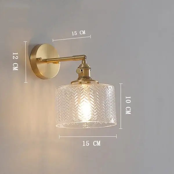 Vintage brass clear glass wall light bedroom ribbed sconce