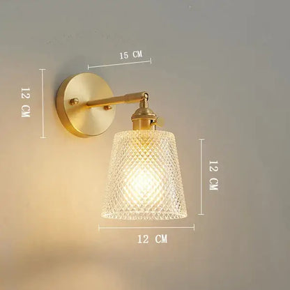 Vintage brass clear glass wall light bedroom ribbed sconce