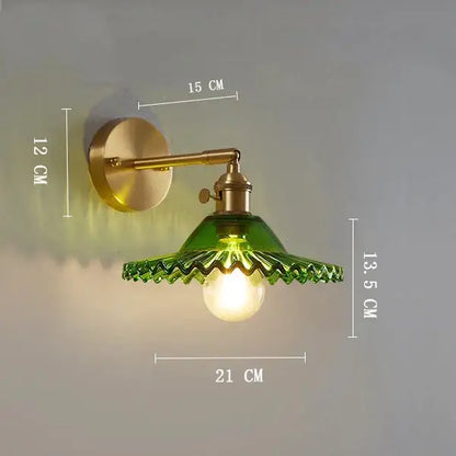 Vintage brass clear glass wall light bedroom ribbed sconce