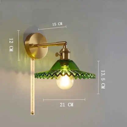 Vintage brass clear glass wall light bedroom ribbed sconce