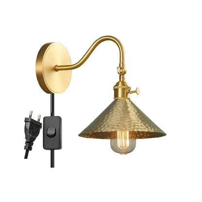 Vintage brass conical led copper wall lights for bedroom with pull chain