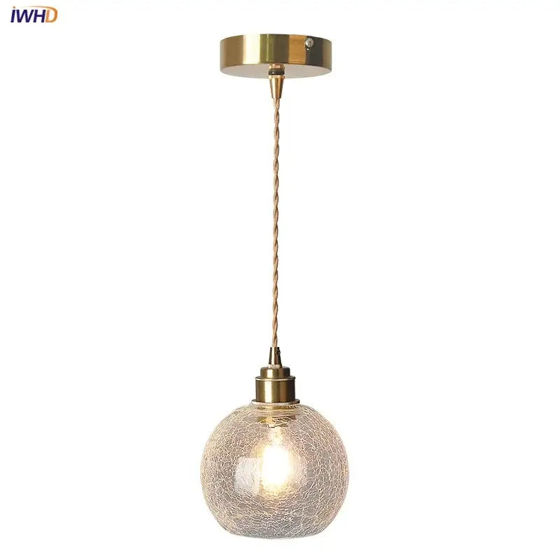 Vintage brass crackled glass globe led pendant light kitchen fixture