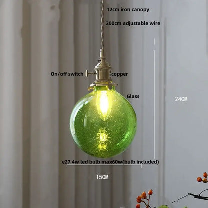 Vintage brass crackled glass globe led pendant light kitchen fixture