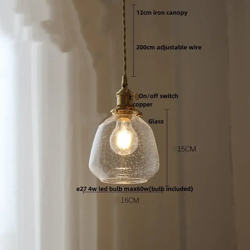 Vintage brass crackled glass globe led pendant light kitchen fixture