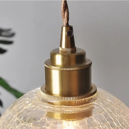 Vintage brass crackled glass globe led pendant light kitchen fixture