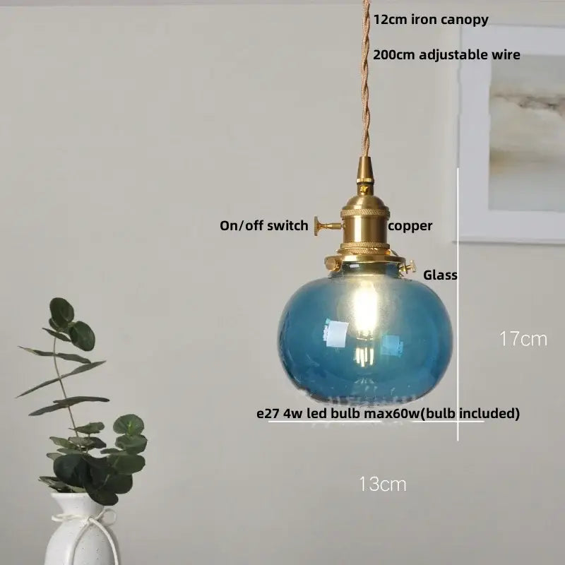 Vintage brass crackled glass globe led pendant light kitchen fixture