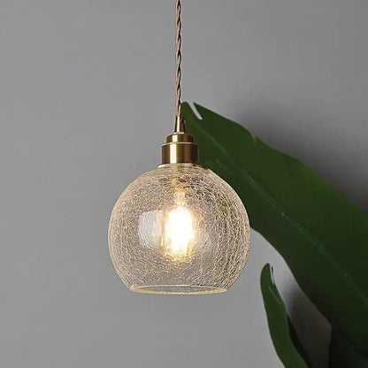 Vintage brass crackled glass globe led pendant light kitchen fixture