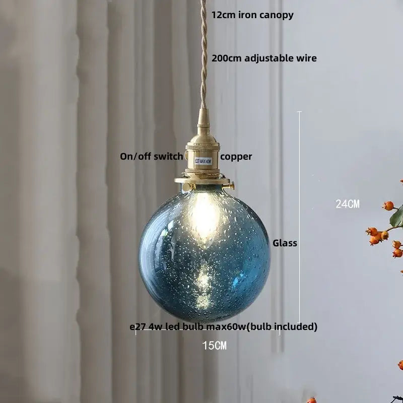 Vintage brass crackled glass globe led pendant light kitchen fixture