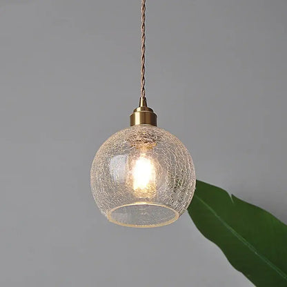 Vintage brass crackled glass globe led pendant light kitchen fixture