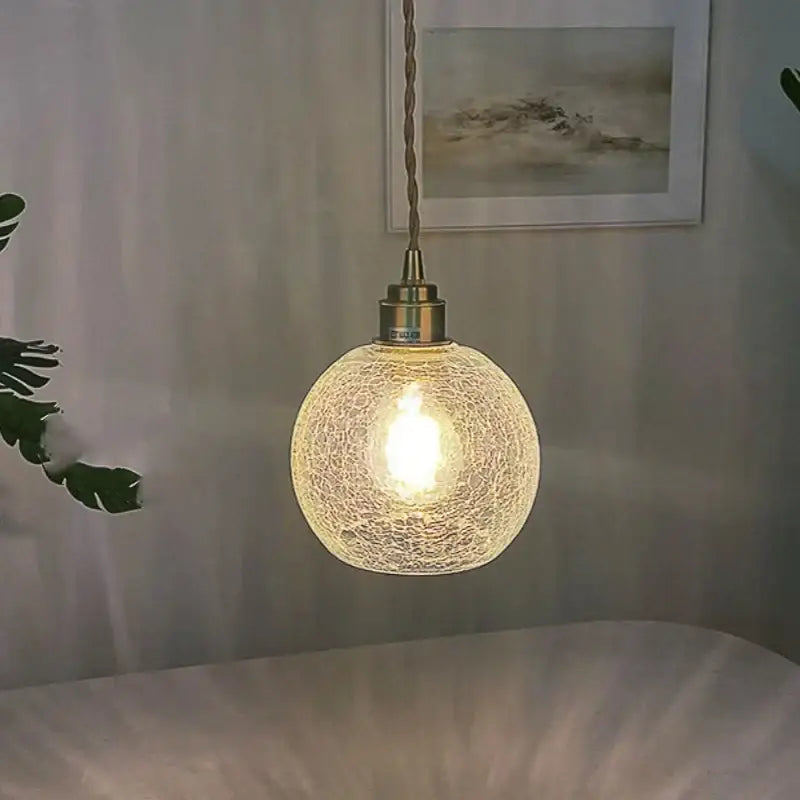 Vintage brass crackled glass globe led pendant light kitchen fixture