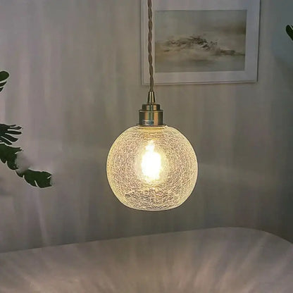 Vintage brass crackled glass globe led pendant light kitchen fixture