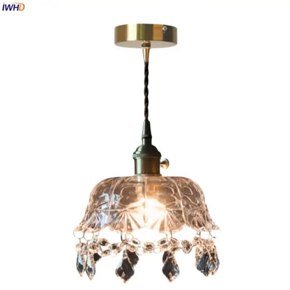Vintage brass crystal glass led pendant light dining room