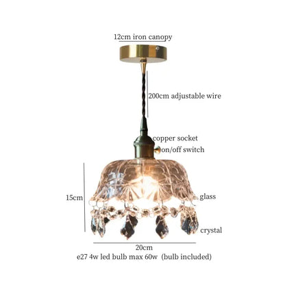 Vintage brass crystal glass led pendant light dining room