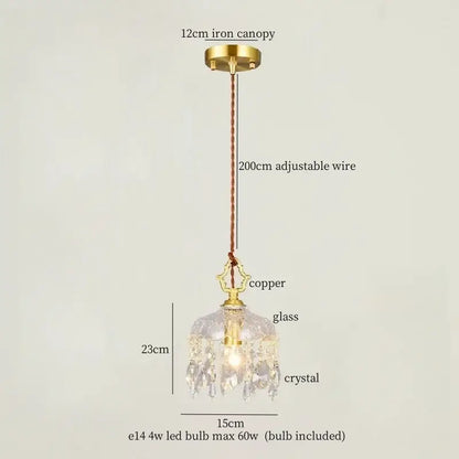 Vintage brass crystal glass led pendant light dining room