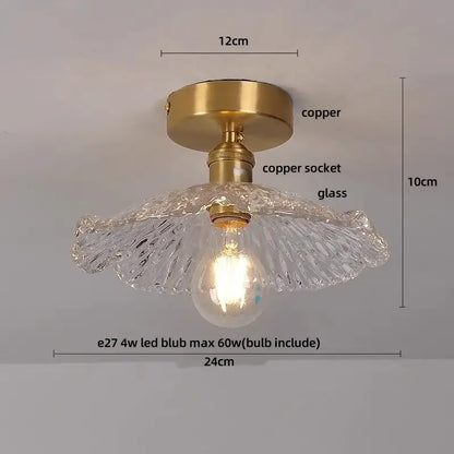 Vintage brass etched glass led ceiling light for living room