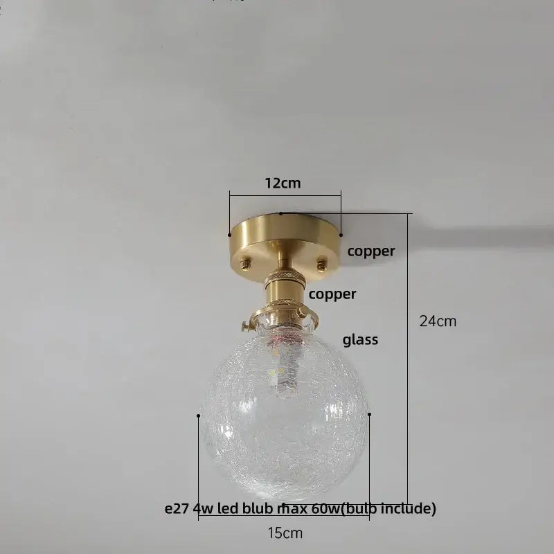 Vintage brass etched glass led ceiling light for living room