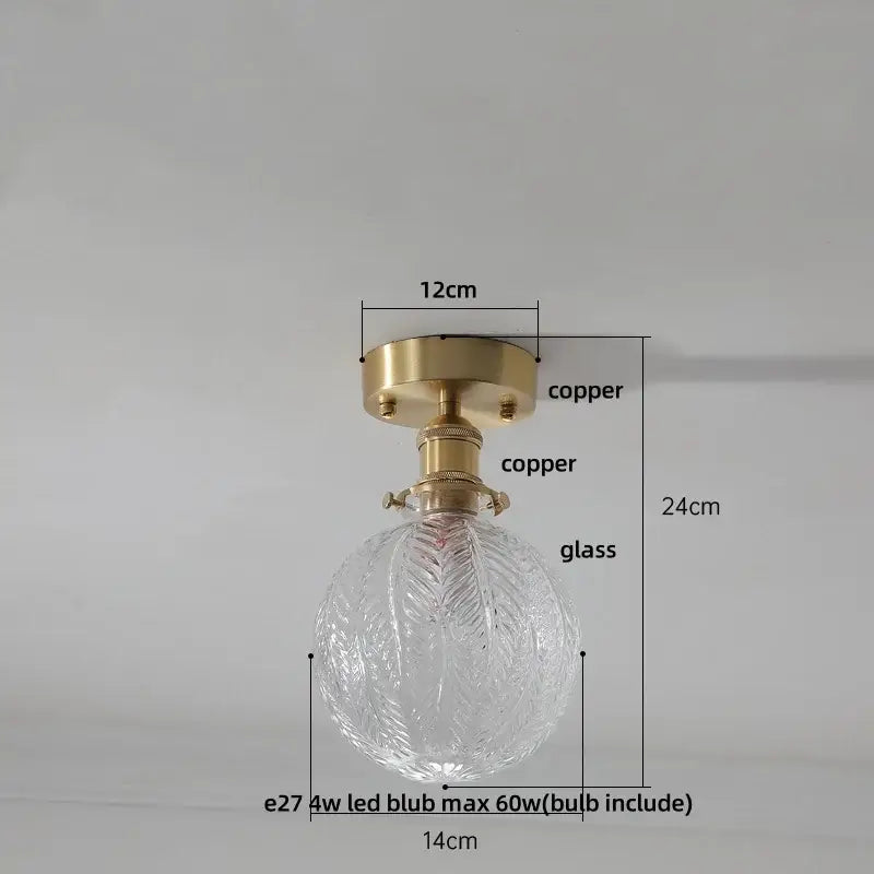 Vintage brass etched glass led ceiling light for living room