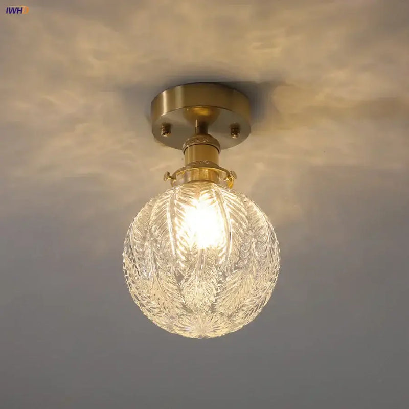 Vintage brass etched glass led ceiling light for living room