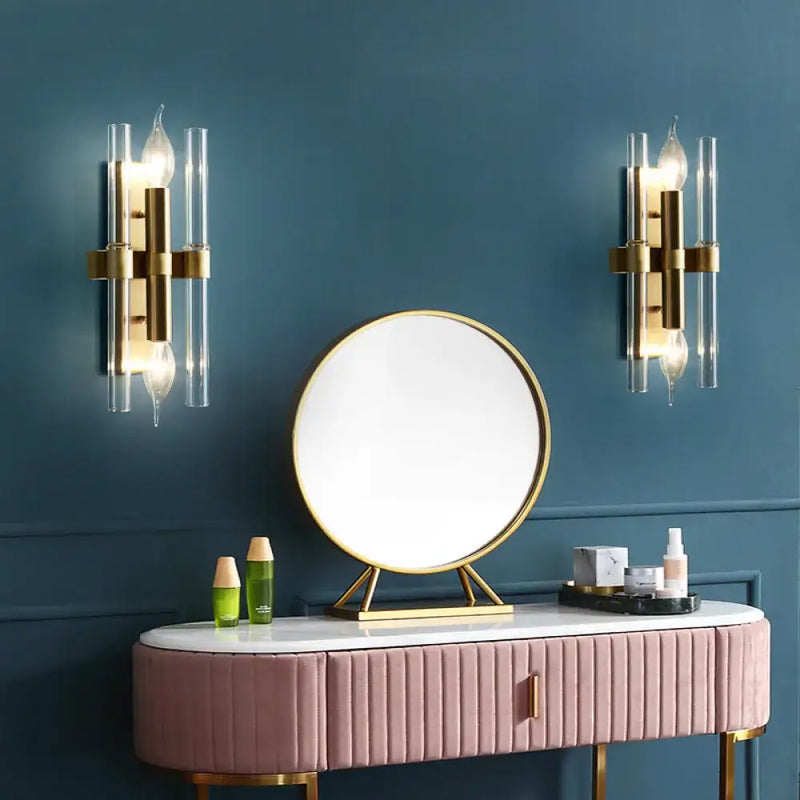 Vintage brass finish candle wall sconce set living room mirror decor