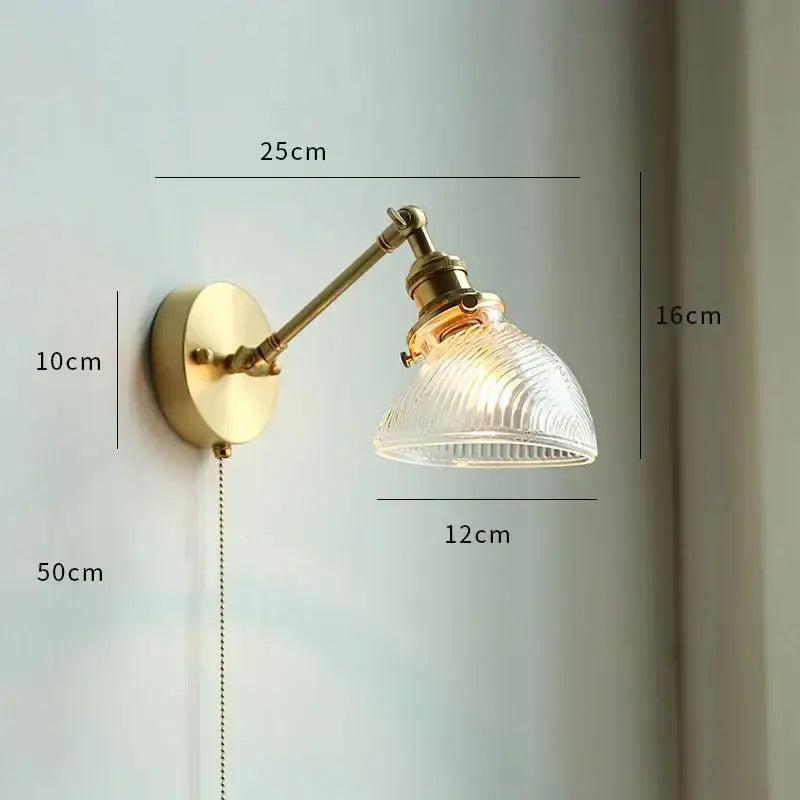 Vintage brass floral glass led wall sconce bathroom light pull chain