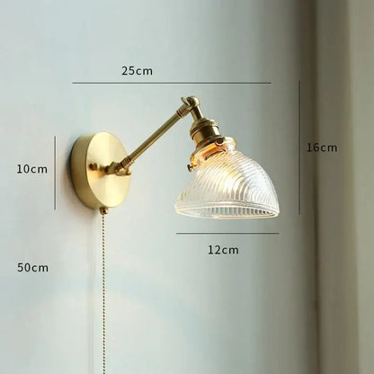 Vintage brass floral glass led wall sconce bathroom light pull chain