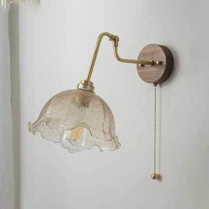 Vintage brass flower led wall lights with rotate pull chain bedroom