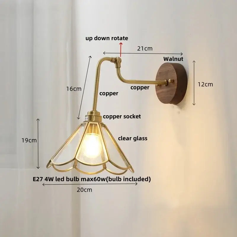 Vintage brass flower led wall lights with rotate pull chain bedroom