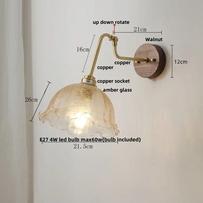 Vintage brass flower led wall lights with rotate pull chain bedroom
