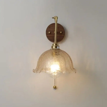 Vintage brass flower led wall lights with rotate pull chain bedroom