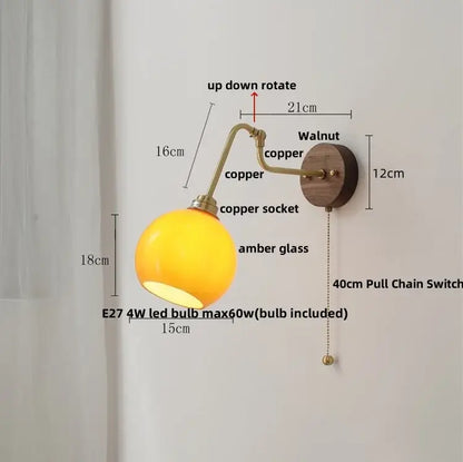 Vintage brass flower led wall lights with rotate pull chain bedroom