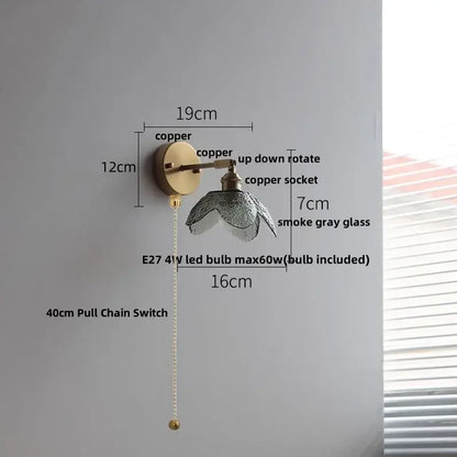 Vintage brass fluted glass bedside sconce wall light for bedroom