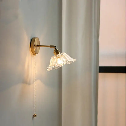 Vintage brass fluted glass bedside sconce wall light for bedroom