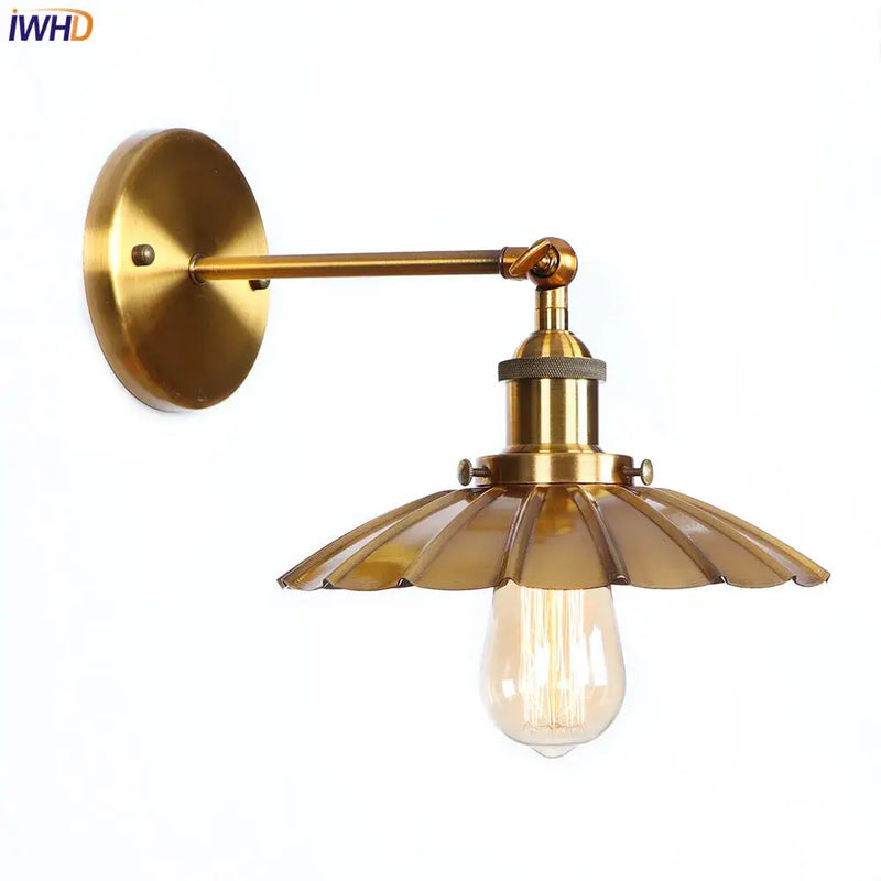 Vintage brass fluted glass wall light bedroom decorbites iron sconce