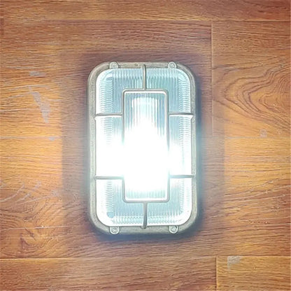 Vintage brass gas station canopy wall light outdoor security fixture