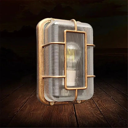 Vintage brass gas station canopy wall light outdoor security fixture