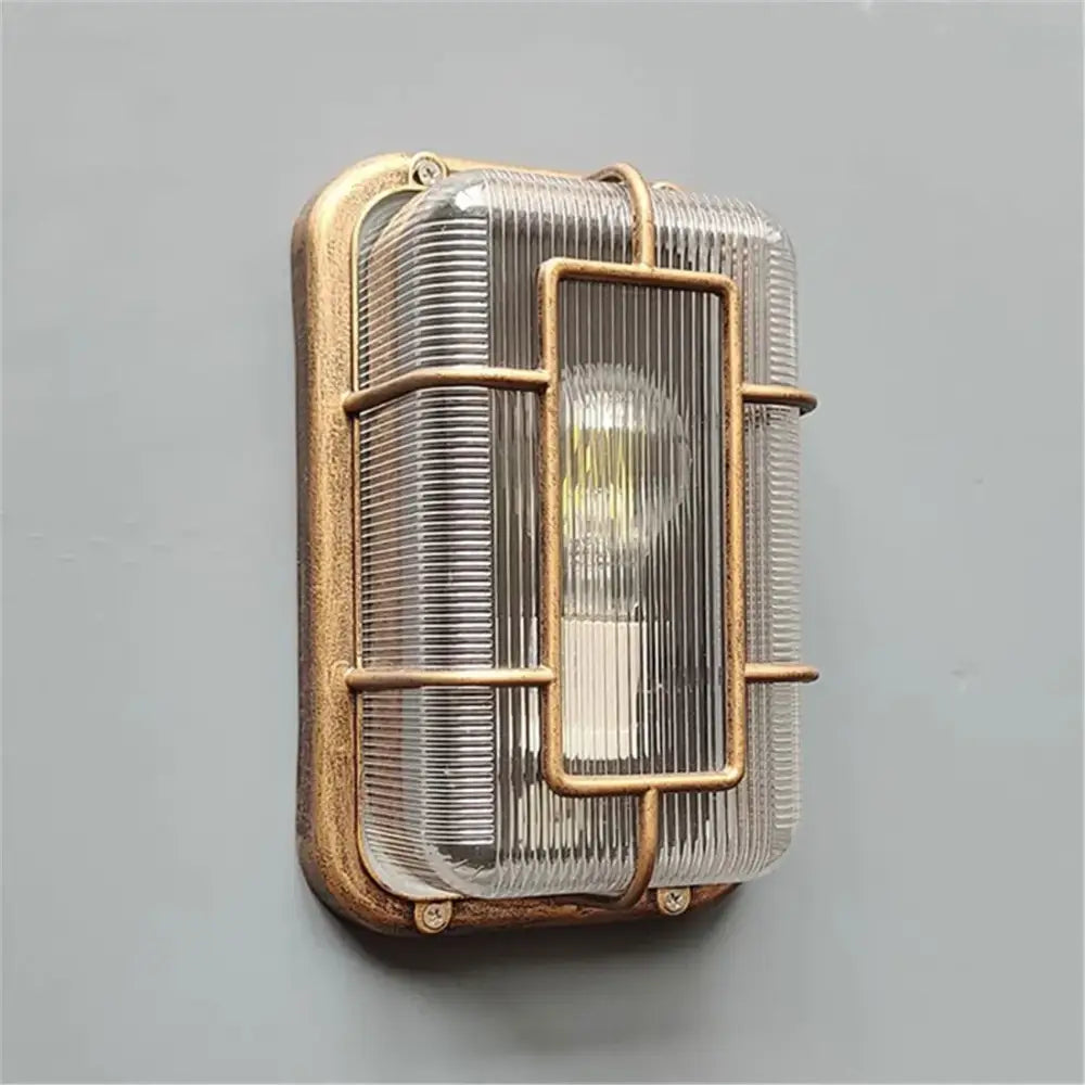 Vintage brass gas station canopy wall light outdoor security fixture